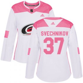 Wholesale Cheap Adidas Hurricanes #37 Andrei Svechnikov White/Pink Authentic Fashion Women\'s Stitched NHL Jersey