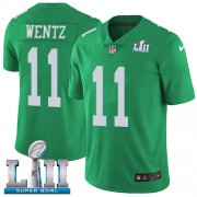 Wholesale Cheap Nike Eagles #11 Carson Wentz Green Super Bowl LII Men's Stitched NFL Limited Rush Jersey