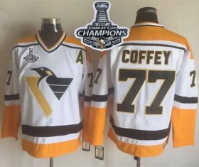 Wholesale Cheap Penguins #77 Paul Coffey White/Yellow CCM Throwback 2017 Stanley Cup Finals Champions Stitched NHL Jersey