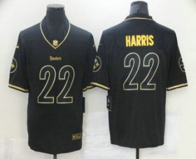 Wholesale Cheap Men\'s Pittsburgh Steelers #22 Najee Harris Black 100th Season Golden Edition Jersey