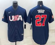 Cheap Men's USA Baseball #27 Mike Trout 2023 Navy World Baseball Classic Stitched Jerseys