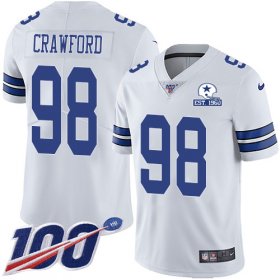 Wholesale Cheap Nike Cowboys #98 Tyrone Crawford White Men\'s Stitched With Established In 1960 Patch NFL 100th Season Vapor Untouchable Limited Jersey