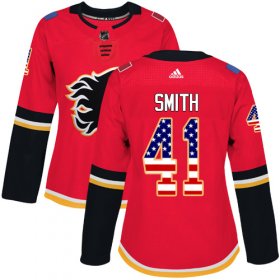 Wholesale Cheap Adidas Flames #41 Mike Smith Red Home Authentic USA Flag Women\'s Stitched NHL Jersey