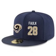 Wholesale Cheap Los Angeles Rams #28 Marshall Faulk Snapback Cap NFL Player Navy Blue with Gold Number Stitched Hat