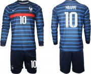 Wholesale Cheap Men 2021 European Cup France home blue Long sleeve 10 Soccer Jersey