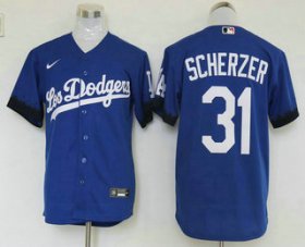 Wholesale Cheap Men\'s Los Angeles Dodgers #31 Max Scherzer Blue 2021 City Connect Cool Base Stitched Jersey