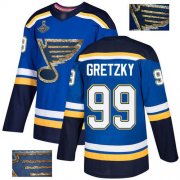 Wholesale Cheap Adidas Blues #99 Wayne Gretzky Blue Home Authentic Fashion Gold Stanley Cup Champions Stitched NHL Jersey