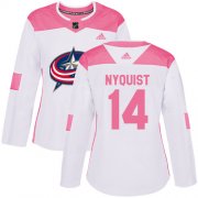 Wholesale Cheap Adidas Blue Jackets #14 Gustav Nyquist White/Pink Authentic Fashion Women's Stitched NHL Jersey