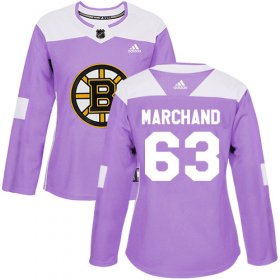 Wholesale Cheap Adidas Bruins #63 Brad Marchand Purple Authentic Fights Cancer Women\'s Stitched NHL Jersey