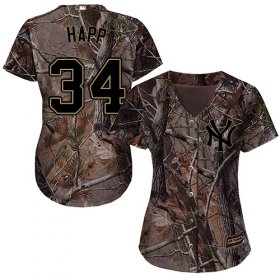 Wholesale Cheap Yankees #34 J.A. Happ Camo Realtree Collection Cool Base Women\'s Stitched MLB Jersey
