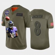 Wholesale Cheap Nike Baltimore Ravens #8 Lamar Jackson Olive Player Name Logo Vapor Untouchable Limited Jersey