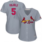 Wholesale Cheap Cardinals #5 Albert Pujols Grey Road Women's Stitched MLB Jersey