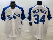 Cheap Men's Los Angeles Dodgers #34 Toro Valenzuela White Blue Fashion Stitched Cool Base Limited Jersey