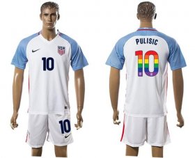 Wholesale Cheap USA #10 Pulisic White Rainbow Soccer Country Jersey