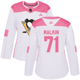 Wholesale Cheap Adidas Penguins #71 Evgeni Malkin White/Pink Authentic Fashion Women\'s Stitched NHL Jersey