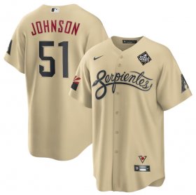 Men\'s Arizona Diamondbacks #51 Randy Johnson Gold 2023 World Series City Connect Cool Base Stitched Baseball Jersey