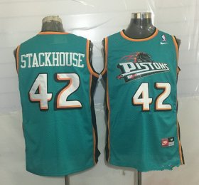 Wholesale Cheap Men\'s Detroit Pistons #42 Jerry Stackhouse Teal Green Hardwood Classics Soul Swingman Throwback Jersey