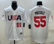 Cheap Men's USA Baseball #55 Ryan Pressly Number 2023 White World Baseball Classic Stitched Jerseys