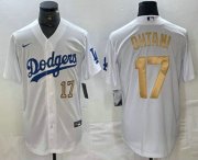 Cheap Men's Los Angeles Dodgers #17 Shohei Ohtani Number White Gold Stitched Cool Base Nike Jerseys