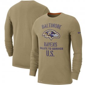 Wholesale Cheap Men\'s Baltimore Ravens Nike Tan 2019 Salute to Service Sideline Performance Long Sleeve Shirt