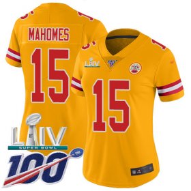 Wholesale Cheap Nike Chiefs #15 Patrick Mahomes Gold Super Bowl LIV 2020 Women\'s Stitched NFL Limited Inverted Legend 100th Season Jersey