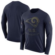 Wholesale Cheap Men's Los Angeles Rams Nike Navy Salute to Service Sideline Legend Performance Long Sleeve T-Shirt