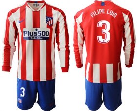 Wholesale Cheap Atletico Madrid #3 Filipe Luis Home Long Sleeves Soccer Club Jersey