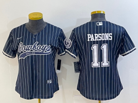 Wholesale Cheap Women\'s Dallas Cowboys #11 Micah Parsons Navy Blue Pinstripe With Patch Cool Base Stitched Baseball Jersey