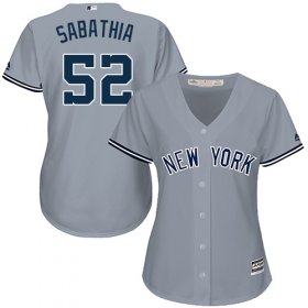 Wholesale Cheap Yankees #52 C.C. Sabathia Grey Road Women\'s Stitched MLB Jersey