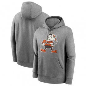 Cheap Men\'s Cleveland Browns Heather Gray Primary Logo Long Sleeve Hoodie T-Shirt
