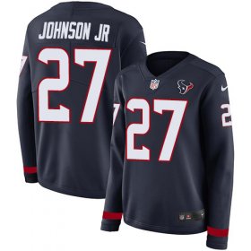 Wholesale Cheap Nike Texans #27 Duke Johnson Jr Navy Blue Team Color Women\'s Stitched NFL Limited Therma Long Sleeve Jersey