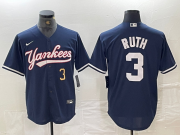 Cheap Men's New York Yankees #3 Babe Ruth Number Navy Cool Base Stitched Baseball Jersey