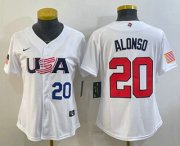 Cheap Women's USA Baseball #20 Pete Alonso Number 2023 White World Classic Stitched Jersey