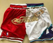 Wholesale Cheap Men's Chicago Bulls and Utah Jazz Red With White 1997 The Finals Patch Split Just Don Shorts