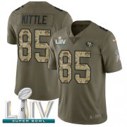 Wholesale Cheap Nike 49ers #85 George Kittle Olive/Camo Super Bowl LIV 2020 Men's Stitched NFL Limited 2017 Salute To Service Jersey