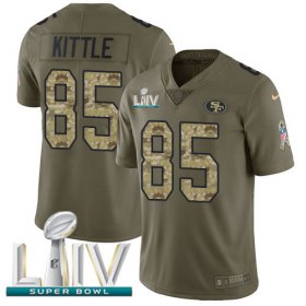Wholesale Cheap Nike 49ers #85 George Kittle Olive/Camo Super Bowl LIV 2020 Men\'s Stitched NFL Limited 2017 Salute To Service Jersey