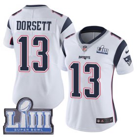 Wholesale Cheap Nike Patriots #13 Phillip Dorsett White Super Bowl LIII Bound Women\'s Stitched NFL Vapor Untouchable Limited Jersey