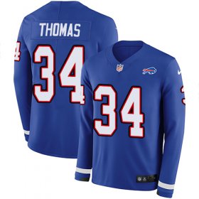 Wholesale Cheap Nike Bills #34 Thurman Thomas Royal Blue Team Color Men\'s Stitched NFL Limited Therma Long Sleeve Jersey