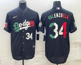Cheap Men\'s Los Angeles Dodgers #34 Fernando Valenzuela Number Mexico Black Cool Base Stitched Baseball Jersey