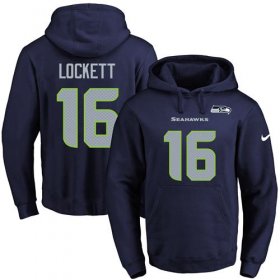 Wholesale Cheap Nike Seahawks #16 Tyler Lockett Navy Blue Name & Number Pullover NFL Hoodie
