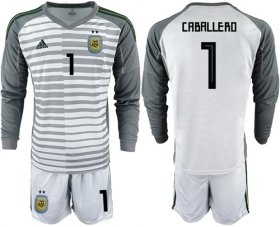 Wholesale Cheap Argentina #1 Caballero Grey Long Sleeves Goalkeeper Soccer Country Jersey