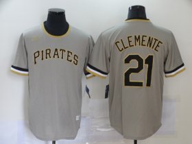 Wholesale Cheap Men\'s Pittsburgh Pirates #21 Roberto Clemente Grey Pullover Cooperstown Collection Stitched MLB Nike Jersey