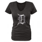 Wholesale Cheap Women's Detroit Tigers Fanatics Apparel Platinum Collection V-Neck Tri-Blend T-Shirt Black