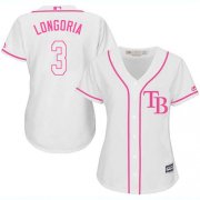 Wholesale Cheap Rays #3 Evan Longoria White/Pink Fashion Women's Stitched MLB Jersey