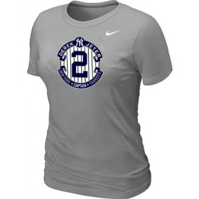Wholesale Cheap Women\'s Nike New York Yankees #2 Derek Jeter Official Final Season Commemorative Logo Blended T-Shirt Light Grey