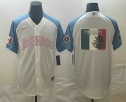 Cheap Men's Mexico Baseball 2023 White Blue World Big Logo Classic Stitched Jersey