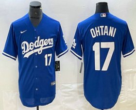 Cheap Men\'s Los Angeles Dodgers #17 Shohei Ohtani Number Blue Stitched Cool Base Nike Jersey