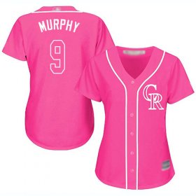 Wholesale Cheap Rockies #9 Daniel Murphy Pink Fashion Women\'s Stitched MLB Jersey