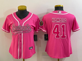 Wholesale Cheap Women\'s New Orleans Saints #41 Alvin Kamara Pink With Patch Cool Base Stitched Baseball Jersey
