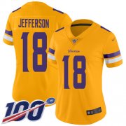 Wholesale Cheap Nike Vikings #18 Justin Jefferson Gold Women's Stitched NFL Limited Inverted Legend 100th Season Jersey